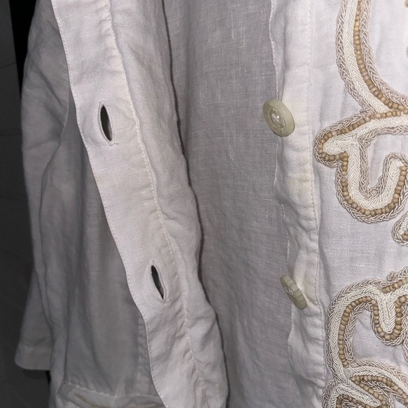 Chico’s 100% Linen Lightweight Boho Beaded Blazer Button Front Jacket Size 2 (L) - Picture 12 of 13